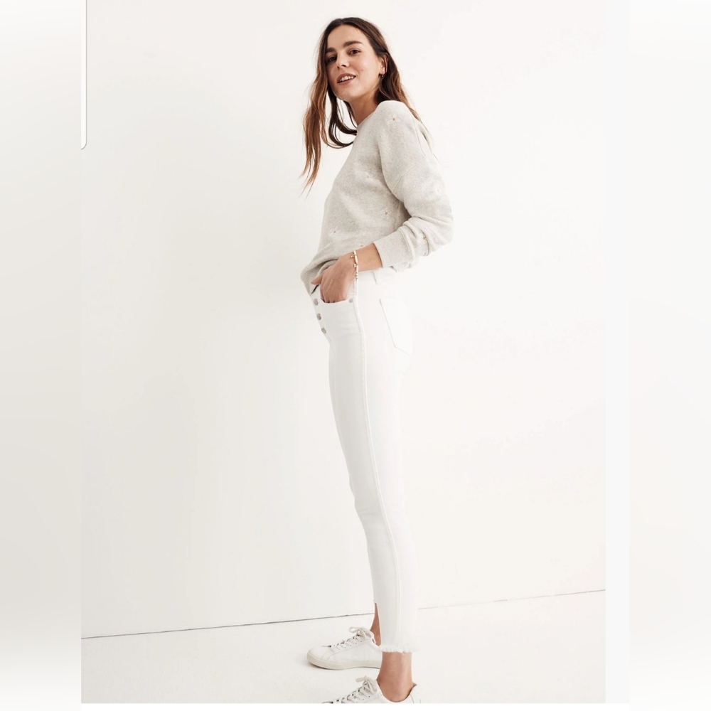 Madewell White 10" High-Rise Crop Skinny Jeans with Button-Fly - Picture 3 of 9